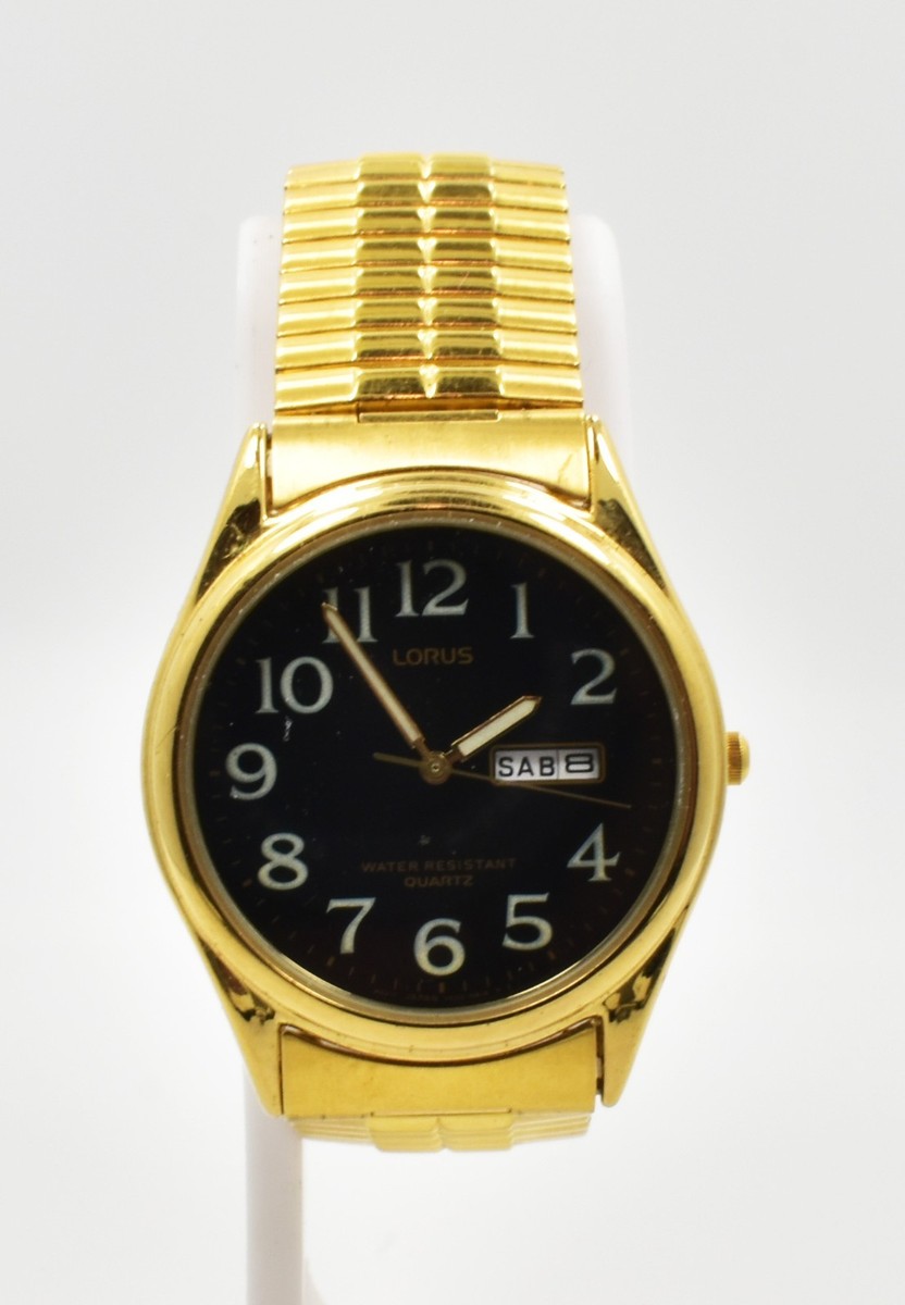 ゴールドラディッツ Lorus Men's Quartz Watch V533-0A00 Gold Black Dial Vintage 90s AS