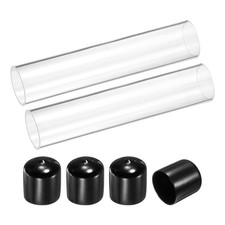2Pcs Clear Rigid Acrylic Pipe 26mm ID x 30mm OD 6" Round Plastic Tube with Cap