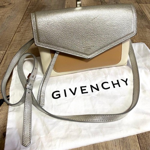 GIVENCHY Duet Mini Shoulder Bag Silver Ivory Beige Leather Crossbody Antigona