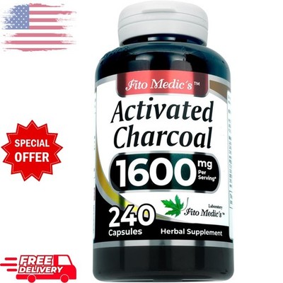 Activated Charcoal Vegan Capsules 1600mg 240 Absorbent Ultra high Absorption US.