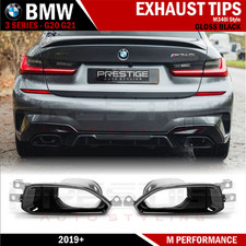 FOR BMW 3 SERIES G20 G21 M340i STYLE EXHAUST TIPS GLOSS BLACK STAINLESS STEEL