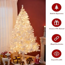 Artificial White Pine Christmas Tree with Lights Xmas Holiday Decor 4/5/6/7FT