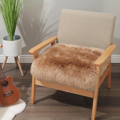 Square Fur Sheepskin Chair Cover Seat Cushion Pad Super Soft Area Rugs for Li...