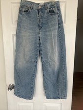 Zara Women's Denim Barrel Leg Jeans Elastic Waist, High Rise, Size 4