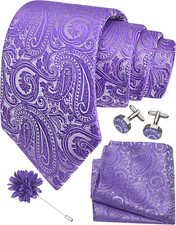3.15"  8cm  Mens Tie and Lapel Pin Paisley Necktie Hankerchief Cufflinks Set for