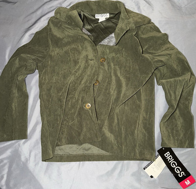Briggs Suede Touch Women s Green Button Front Collared Short Jacket M