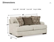 Ashley Furniture Parchment Fabric Loveseat, Contemporary, 68x44x39in, Wood Frame