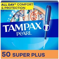 Tampax Pearl Tampons Super Plus Absorbency, with Leakguard Braid, Unscented, 50