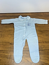Vintage Baby Blue Footed One-Piece Outfit with Bunny Embroidery