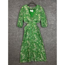 Ba&Sh ARIA DRESS CUTOUT MIDI Green Floral Print Button Front Puff Sleeve S