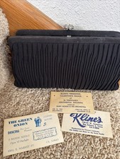 Vintage JR Black Evening Clutch Handbag W/Attached Clasp Change Purse 1960s