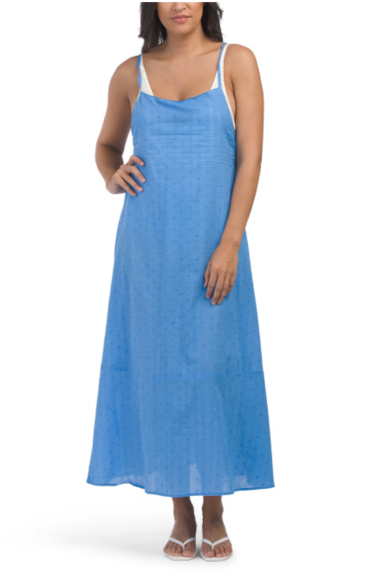 VITAMIN A Mari Maxi Cover-up Ocean Blue Dress Sz L Metallic shimmer NWT$188
