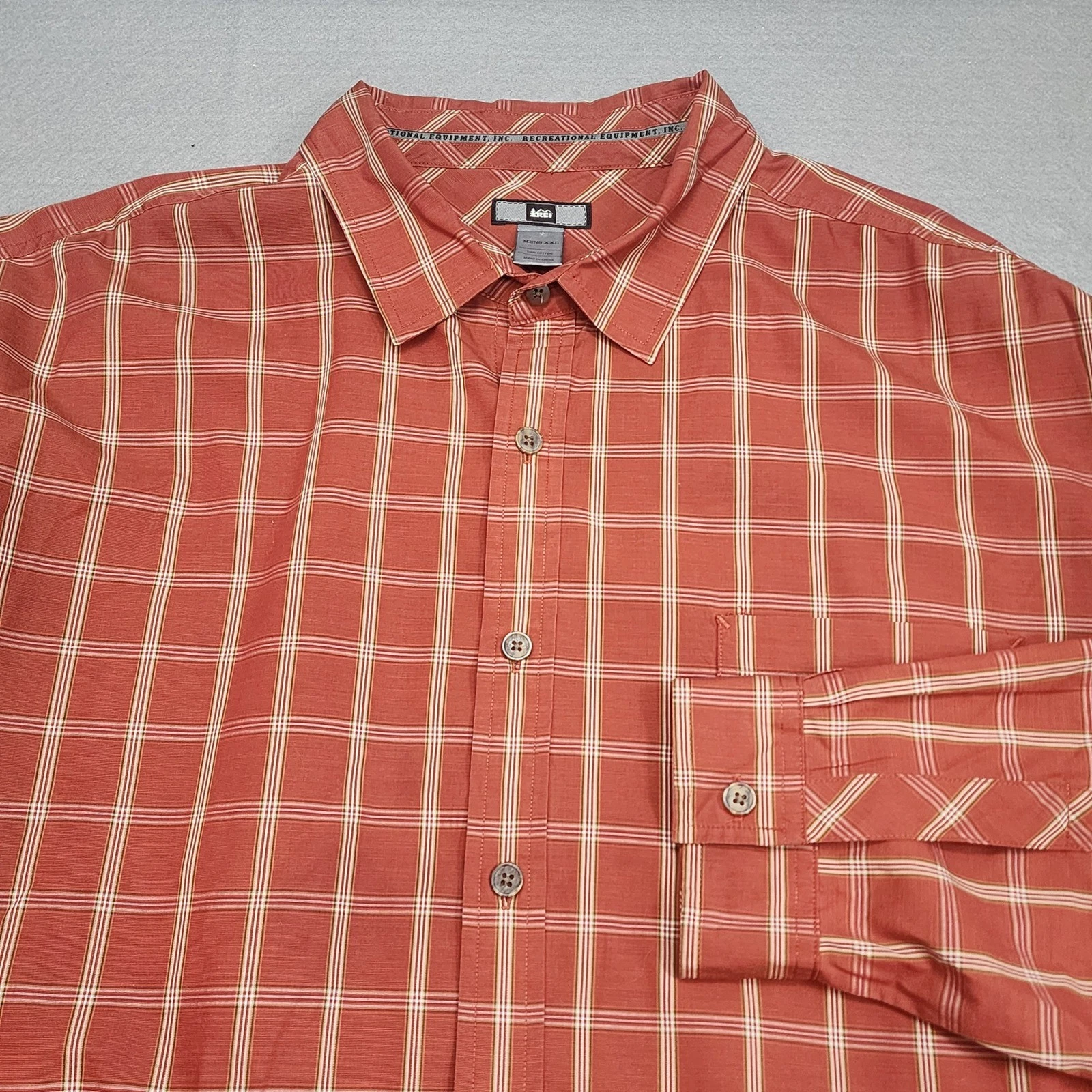 REI Button Up Shirt Red Plaid Long Sleeve Cotton Outdoor Mens XXL