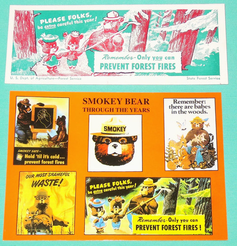 1947 SMOKEY BEAR Bookmark "Please Folks be Extra Careful This Year" w/Postcard