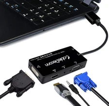 Multiport 4-In-1 HDMI to HDMI/DVI/VGA Adapter Cable with Audio Output Converter 
