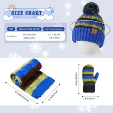 Kids Winter Pompom Beanie Hat Scarf Gloves Set for Boys Girls Age 3-8, Fleece Li
