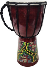 DJEMBE DRUM BONGO CONGO 12" TALL HAND CARVED AFRICAN ABORIGINAL WOOD HAND PAI...