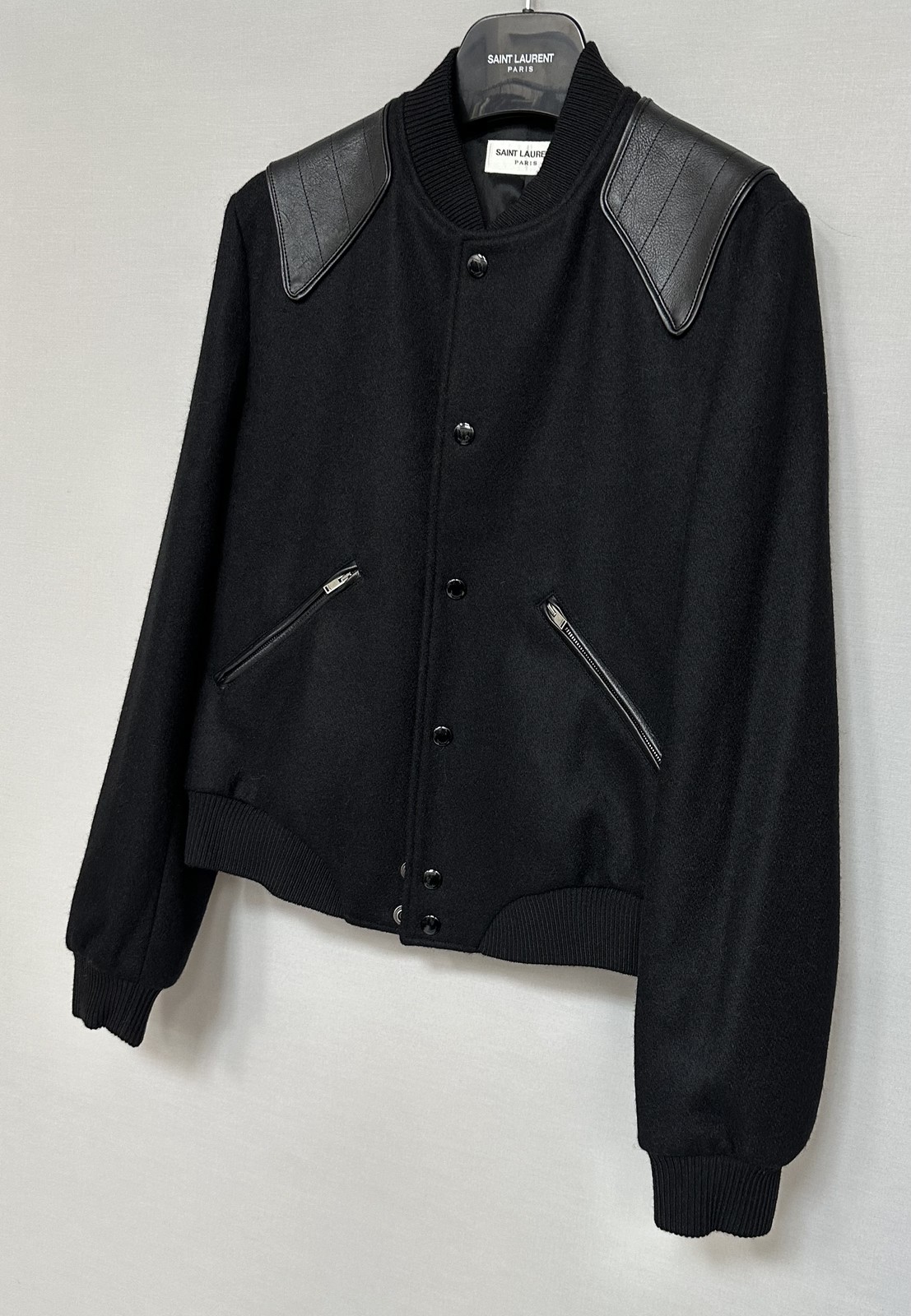 Giacca Bomber Saint Laurent Pannello Pelle Ananas Ricamato Lana 55 66