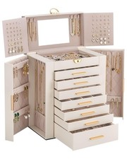 Large Jewelry Box, 8-Layer Jewelry Organizer with 7 Drawers -Beige