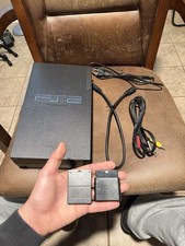 2 WIRELESS CONTROLLERS Sony PS2 Game System Gaming Console PLAYSTATION-2 Black