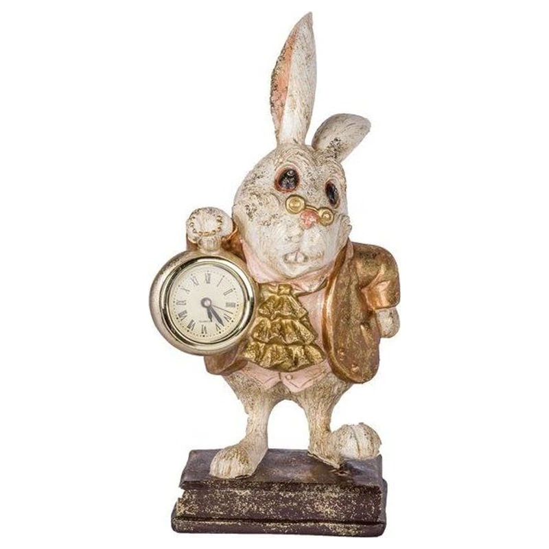 Statua Coniglio con Orologio Oro Bianco 13x12,5x26 cm Soprammobile Decorativo, fotografia 7 di 9
