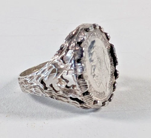 Vintage  Silver 1932 George V Threepence Coin Ring UK Size M 1/2  4.5g