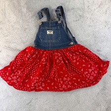 OshKosh B'gosh Girls 4T Denim Overall Dress Red Bandana Paisley Skirt
