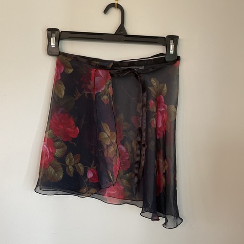 Adult Chiffon Wrap Ballet Dance Skirt Navy Blue Floral Roses Pink Red Medium