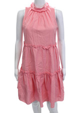 Vince Camuto Women Pink Shift Sundress Mockneck Linen Maxi Size 4