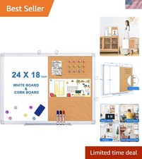 Magnetic White Board and Cork Board Combo, 24 X 18 inches Whiteboard Bulletin...