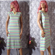 Vintage 70s Striped Knit Midi Dress Size Large Pastel Rainbow Office Retro Mod