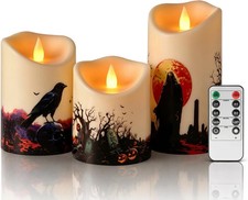 Halloween Flameless Candles Set of 3 Included 10-Key Remote
