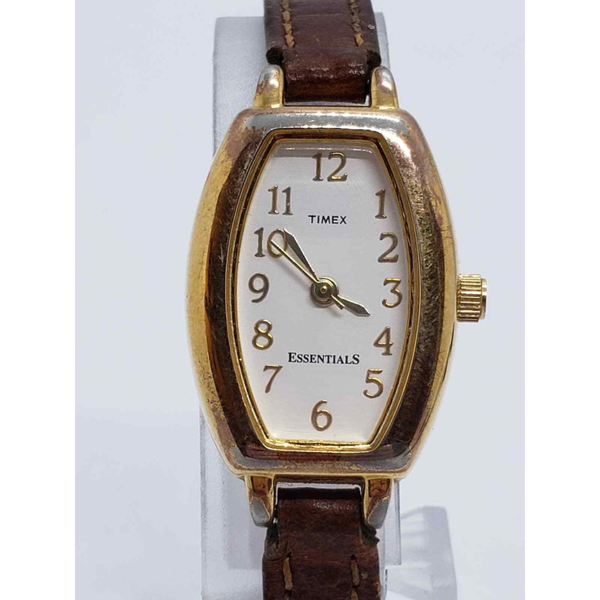 Timex women's Essentials watch. Oblong face with gold