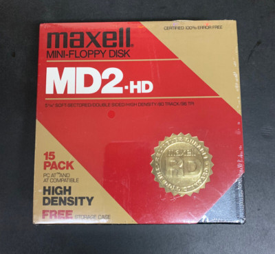 NEW MAXELL Mini-Floppy Disk 15 PACK 5 1/4'' MD2-HD. High Density. Sealed