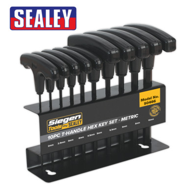 Sealey S0466 Siegen T-Handle Hex Allen Key Set with Wall Rack 10pc Metric Allan