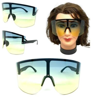 OVERSIZE RETRO FACE SHIELD VISOR SUN GLASSES Huge Jumbo XL Big Green Yellow Lens