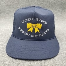Vintage Desert Storm Support Our Troops Trucker Hat Cap Blue Snap Back 80s 90s