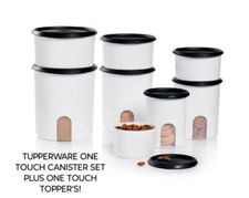 Tupperware Classic One Touch 8 piezas bote sellos negros juego 4 grandes y 4 toppers