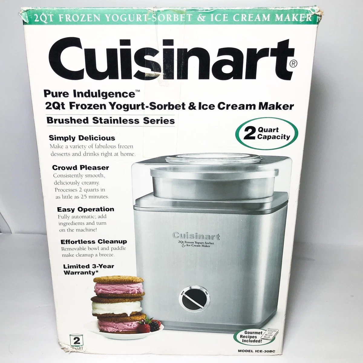 Cuisinart 2 qt Pure Indulgence Frozen Yogurt, Ice Cream & Sorbet Maker