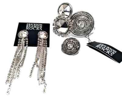 NWT ERICKSON BEAMON Silver Tone Spike Bracelet Ring Earring Set