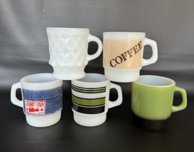 Anchor Hocking Fire King Coffee Mugs/Cups Mixed Colors Milk Glass 5 Vintage  Rare | eBay