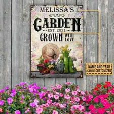 Gardening Floral Grown With Love Custom Classic Metal Signs, Garden Printed Sign