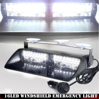 White 16LED Emergency Dash Car Vehicle Windshield Warning Flash Strobe Light 12V
