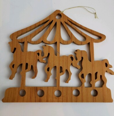 Wooden Cutout CAROUSEL Holiday Christmas Ornament - 6'' W X 5.5'' H