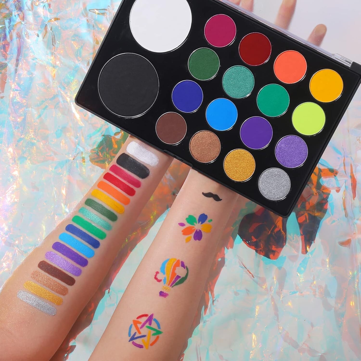 Professional 18 Color Face & Body Paint Palette - Water Activated Art Kit