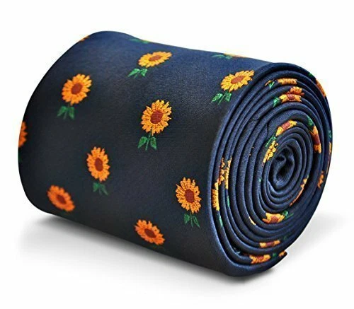 Frederick Thomas Navy Blue Mens Tie with Sunflower pattern