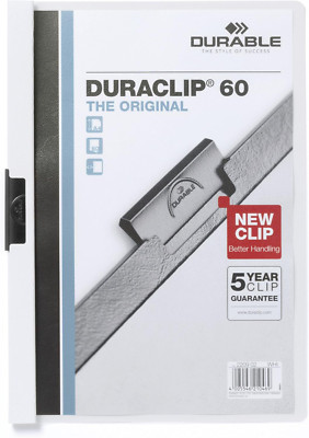Durable Klemm-Mappe Duraclip Original 60 (Für 1-60 Blatt A4), 25 Stück, Weiß, 22