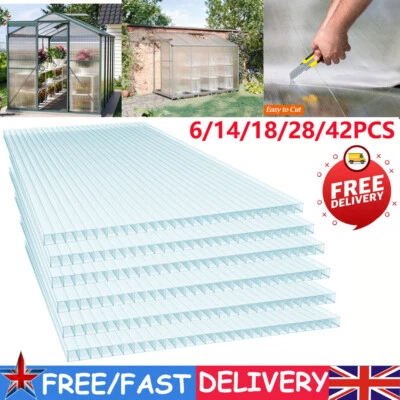 WALLPAPER-MASTER 6-42PCS Clear Polycarbonate Roofing Sheets 4mm Twinwall Panels Greenhouse Sheet
