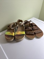 Lot Of 2 Pairs Girls Steve Madden Sandals Sz 3 Leopard JPascale Iridescent Kourt
