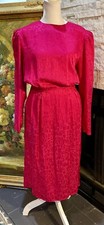 VTG 80  s Argenti Bright Fuchsia 100 Silk Blouson Pencil Secretary Dress Size 6
